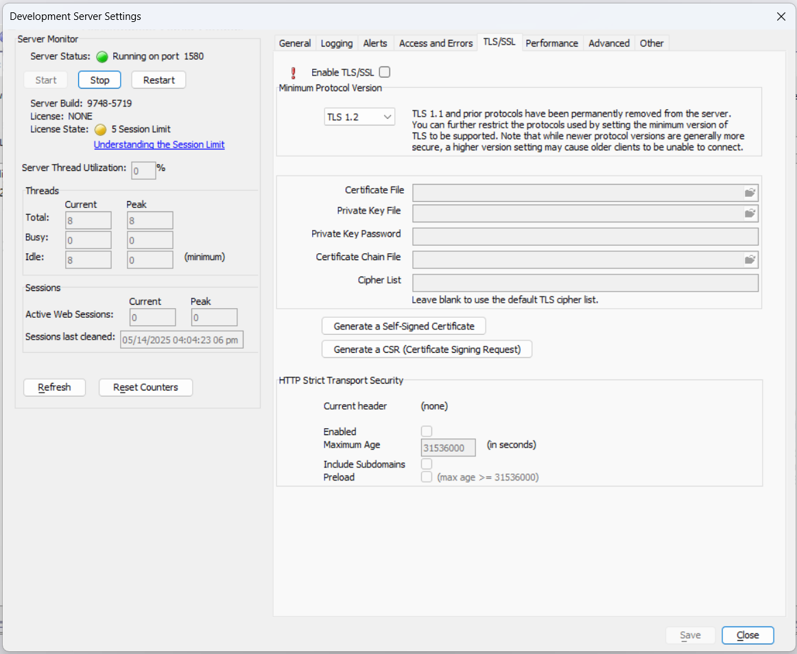 TLS/SSL settings tab